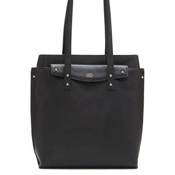 Vince Camuto Asphalt Black Leather & Fabric Tote Bag, Silver Hardware, NWT - Picture 1 of 10